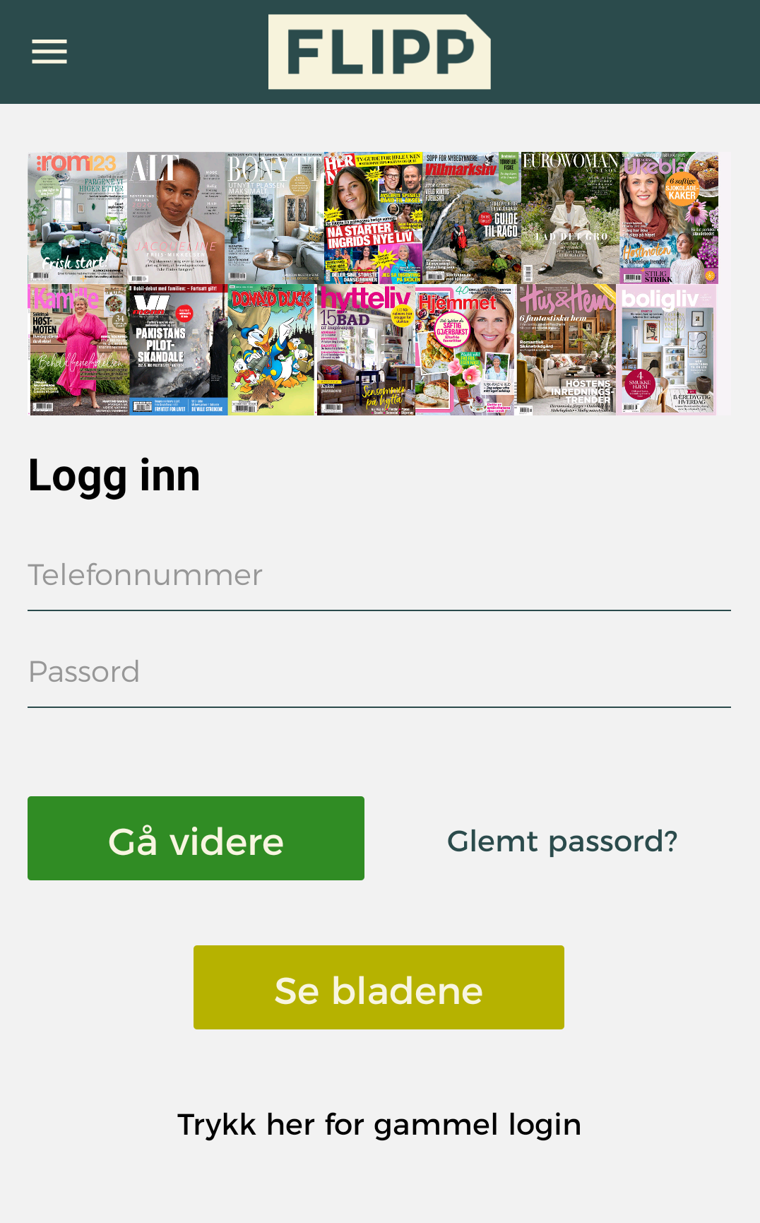 Login-skjermen til Flipp